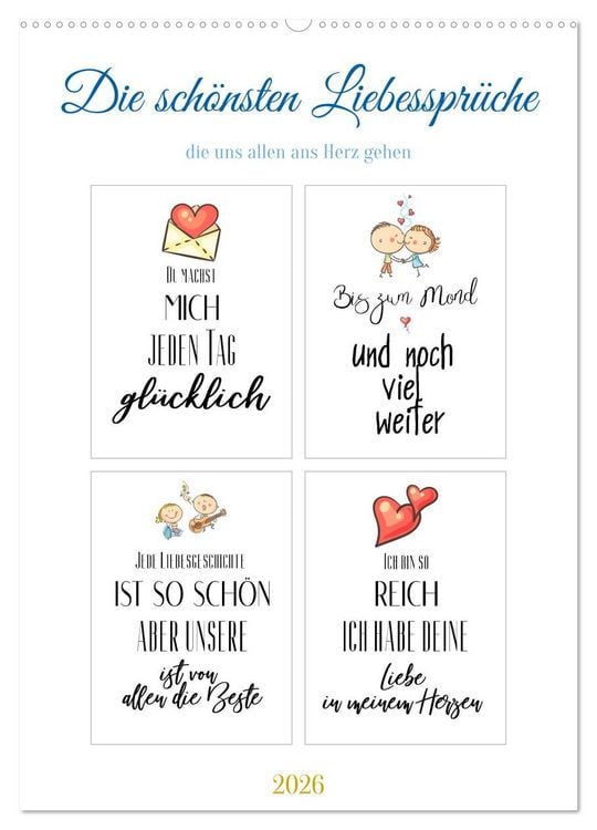 Produktbild: Liebesspr&uuml;che (Wandkalender 2026 DIN A2 hoch), CALVENDO Monatskalender