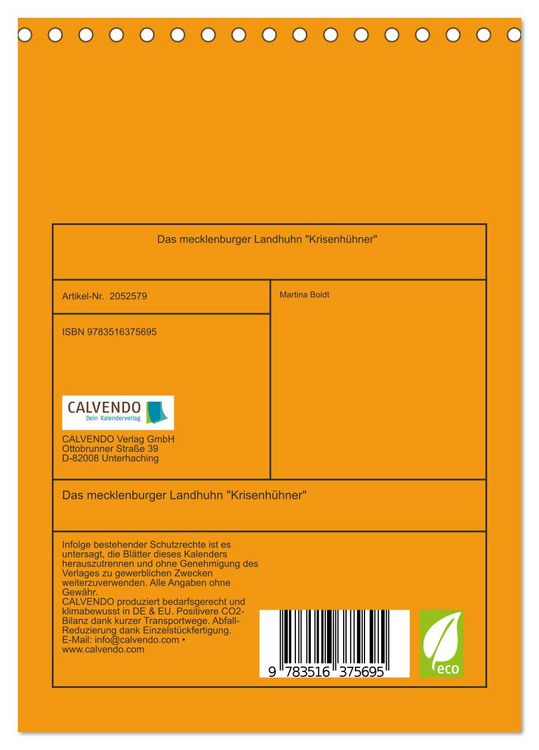 Produktbild: Das mecklenburger Landhuhn "Krisenh&uuml;hner" (Tischkalender 2026 DIN A5 hoch), CALVENDO Monatskalender