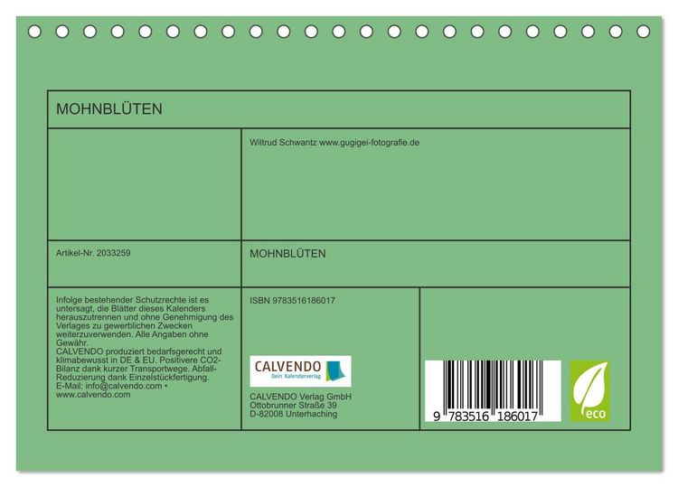 Produktbild: MOHNBL&Uuml;TEN (Tischkalender 2026 DIN A5 quer), CALVENDO Monatskalender