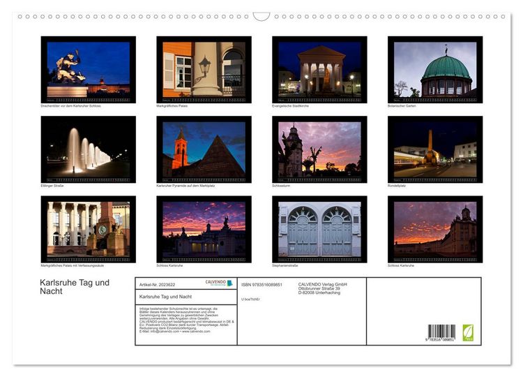 Produktbild: Karlsruhe Tag und Nacht (Wandkalender 2026 DIN A2 quer), CALVENDO Monatskalender