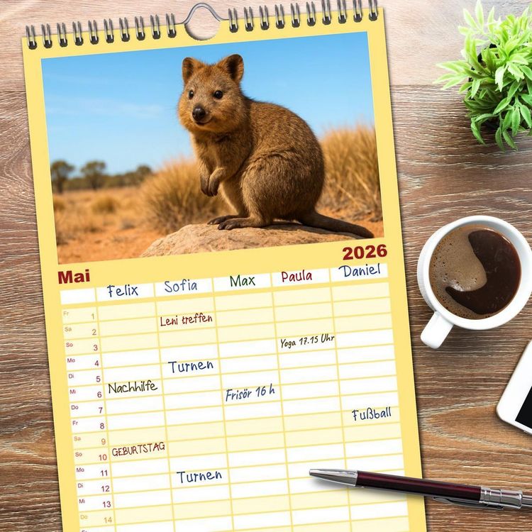 Produktbild: Familienplaner 2026 - Die vielleicht nettesten Wildtiere mit 5 Spalten (Wandkalender, 21 x 45 cm) CALVENDO
