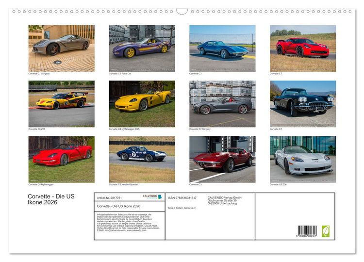 Produktbild: Corvette - Die US Ikone 2026 (Wandkalender 2026 DIN A2 quer), CALVENDO Monatskalender