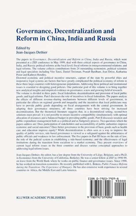 Produktbild: Governance, Decentralization and Reform in China, India and Russia
