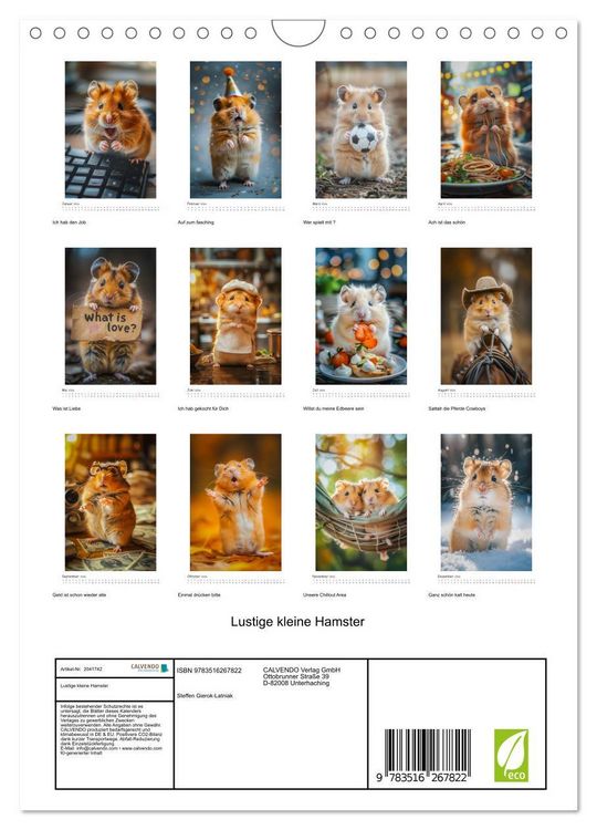Produktbild: Lustige kleine Hamster (Wandkalender 2026 DIN A4 hoch), CALVENDO Monatskalender
