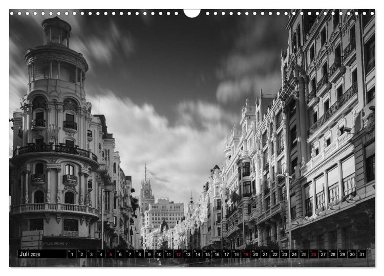 Produktbild: Madrid - Schwarz-Wei&szlig; Impressionen (Wandkalender 2026 DIN A3 quer), CALVENDO Monatskalender