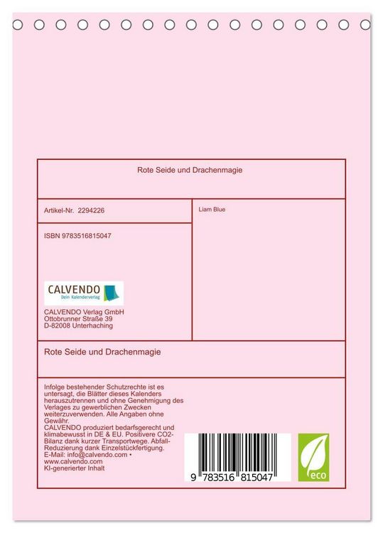 Produktbild: Rote Seide und Drachenmagie (Tischkalender 2027 DIN A5 hoch), CALVENDO Monatskalender