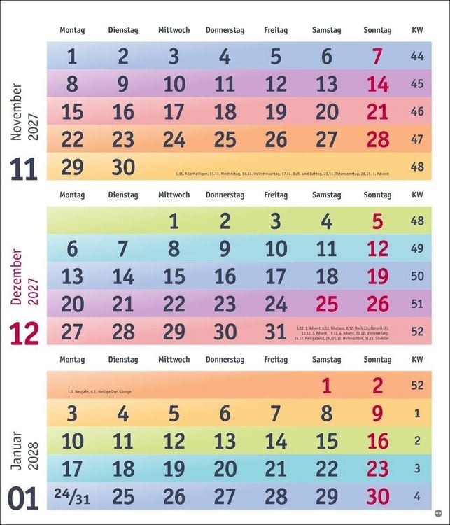 Produktbild: Bunte Wochen 3-Monatsplaner 2027
