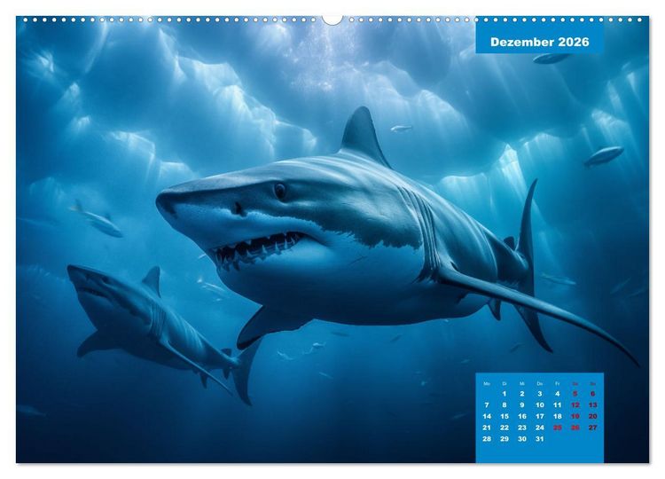 Produktbild: Stille Giganten - KI-generierte Hai-Impressionen (Wandkalender 2026 DIN A2 quer), CALVENDO Monatskalender