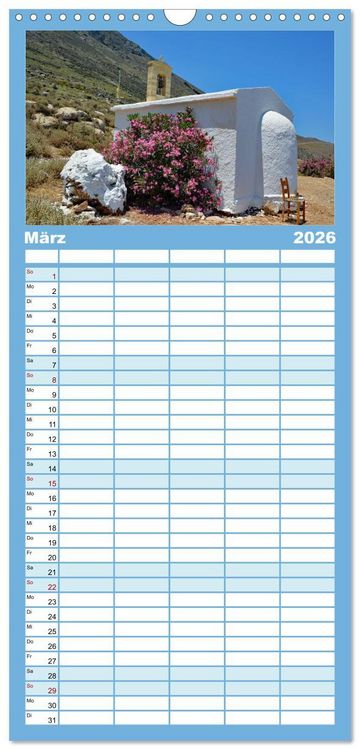 Produktbild: Familienplaner 2026 - Kreta - Insel der Kapellen mit 5 Spalten (Wandkalender, 21 x 45 cm) CALVENDO