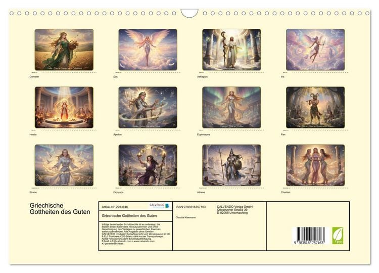 Produktbild: Griechische Gottheiten des Guten (Wandkalender 2027 DIN A3 quer), CALVENDO Monatskalender