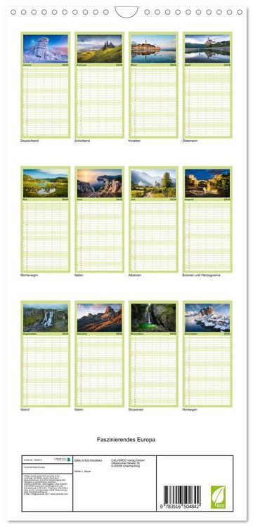 Produktbild: Familienplaner 2026 - Faszinierendes Europa mit 5 Spalten (Wandkalender, 21 x 45 cm) CALVENDO