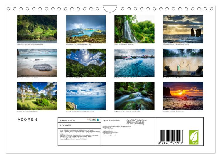 Produktbild: A Z O R E N (Wandkalender 2026 DIN A4 quer), CALVENDO Monatskalender