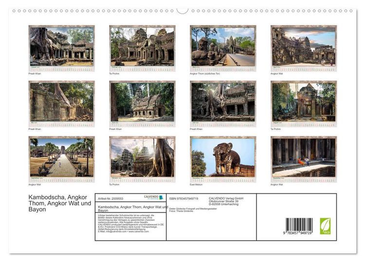 Produktbild: Kambodscha, Angkor Thom, Angkor Wat und Bayon (hochwertiger Premium Wandkalender 2026 DIN A2 quer), Kunstdruck in Hochglanz