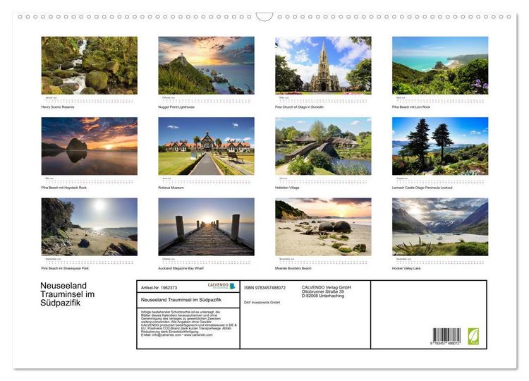 Produktbild: Neuseeland Trauminsel im S&uuml;dpazifik (Wandkalender 2026 DIN A2 quer), CALVENDO Monatskalender