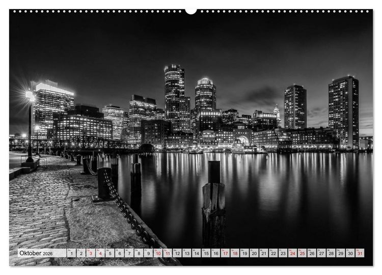 Produktbild: BOSTON Monochrome Stadtansichten (hochwertiger Premium Wandkalender 2026 DIN A2 quer), Kunstdruck in Hochglanz