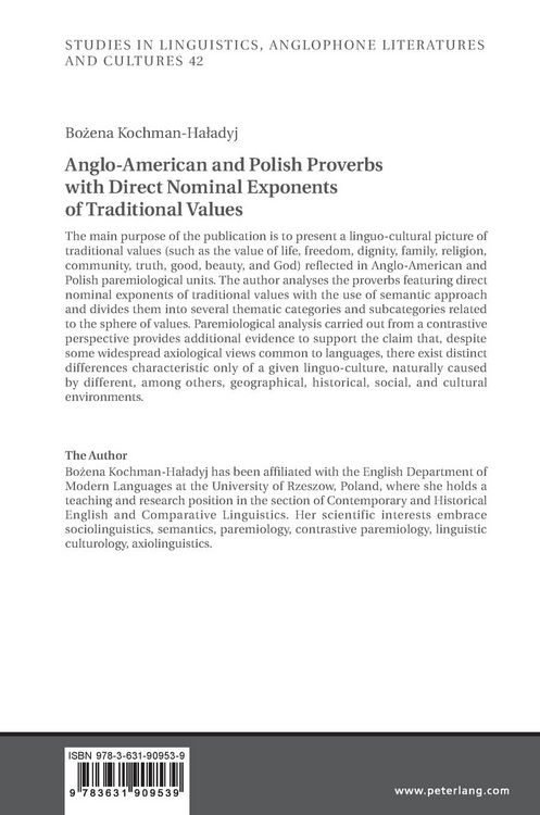Produktbild: Anglo-American and Polish Proverbs with Direct Nominal Exponents of Traditional Values