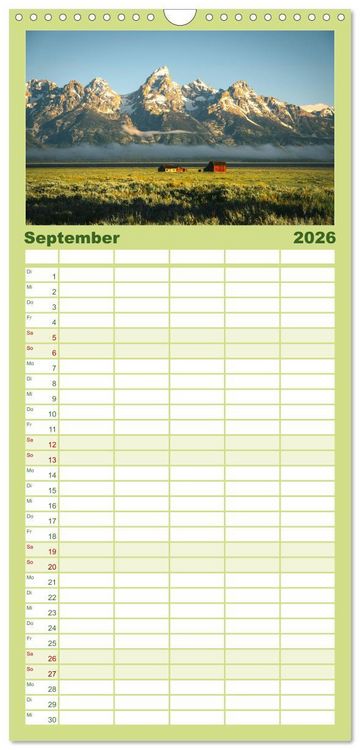 Produktbild: Familienplaner 2026 - Wyoming - Der Bundesstaat der gro&szlig;en Ebenen. mit 5 Spalten (Wandkalender, 21 x 45 cm) CALVENDO