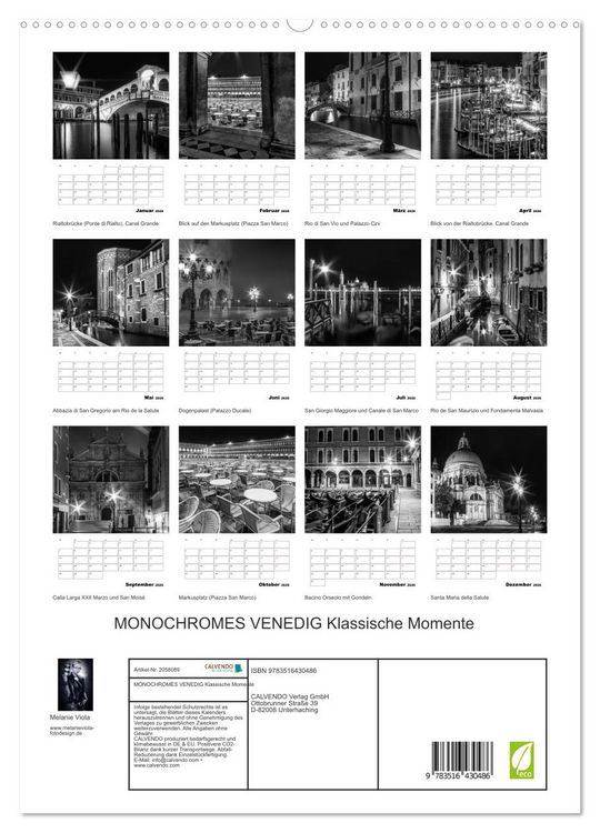 Produktbild: MONOCHROMES VENEDIG Klassische Momente (hochwertiger Premium Wandkalender 2026 DIN A2 hoch), Kunstdruck in Hochglanz