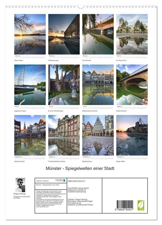 Produktbild: M&uuml;nster - Spiegelwelten einer Stadt (hochwertiger Premium Wandkalender 2026 DIN A2 hoch), Kunstdruck in Hochglanz