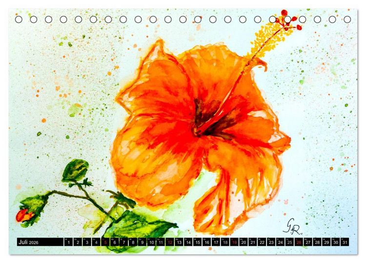 Produktbild: Blumenjahr - Bunte Bl&uuml;ten in Aquarell (Tischkalender 2026 DIN A5 quer), CALVENDO Monatskalender