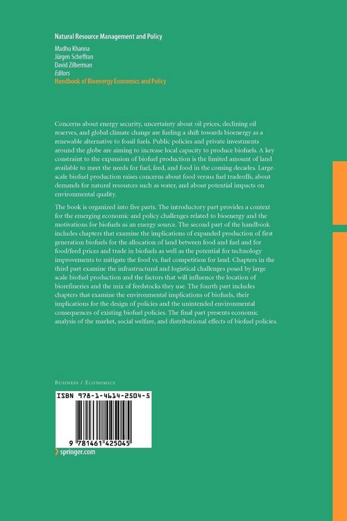 Produktbild: Handbook of Bioenergy Economics and Policy