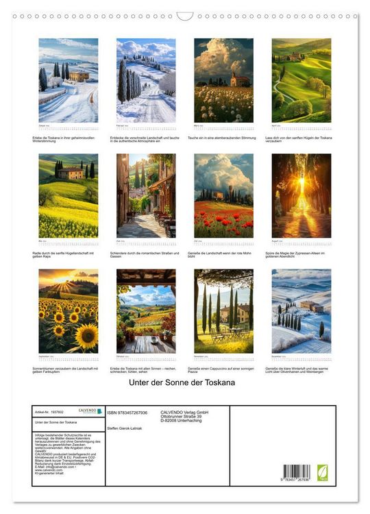 Produktbild: Unter der Sonne der Toskana (Wandkalender 2026 DIN A2 hoch), CALVENDO Monatskalender