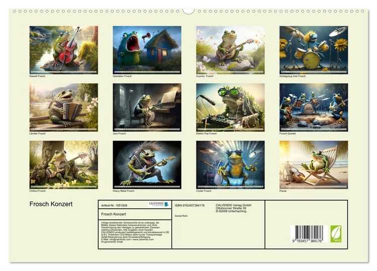 Produktbild: Frosch Konzert (hochwertiger Premium Wandkalender 2026 DIN A2 quer), Kunstdruck in Hochglanz
