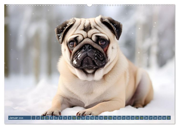 Produktbild: Lustige Mops-Hunde: Die charmanten Meister von Chaos und Unfug (hochwertiger Premium Wandkalender 2026 DIN A2 quer), Kunstdruck in Hochglanz
