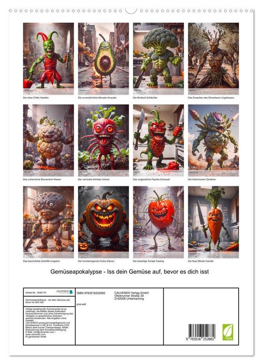 Produktbild: Gem&uuml;seapokalypse - Iss dein Gem&uuml;se auf, bevor es dich isst (hochwertiger Premium Wandkalender 2026 DIN A2 hoch), Kunstdruck in Hochglanz