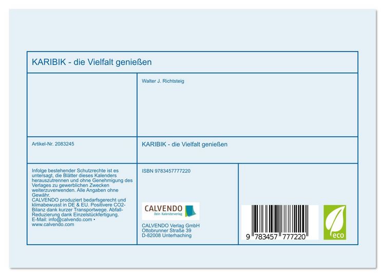 Produktbild: KARIBIK - die Vielfalt genie&szlig;en (Tischkalender 2026 DIN A5 quer), CALVENDO Monatskalender