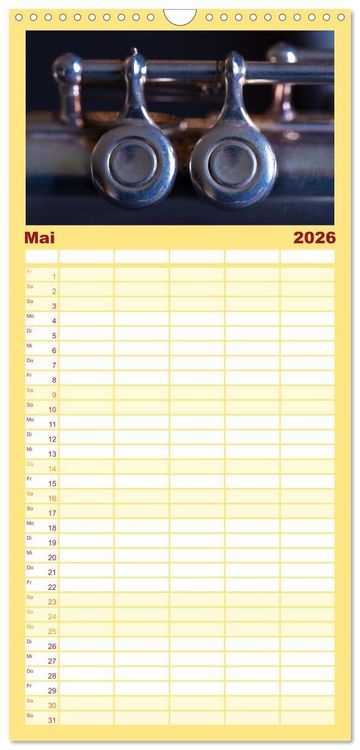 Produktbild: Familienplaner 2026 - Die Querfl&ouml;te, ein herrliches Instrument mit 5 Spalten (Wandkalender, 21 x 45 cm) CALVENDO
