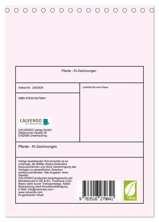 Produktbild: Pferde - KI-Zeichnungen (Tischkalender 2026 DIN A5 hoch), CALVENDO Monatskalender