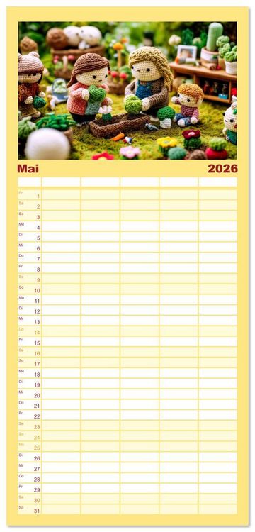 Produktbild: Familienplaner 2026 - Amigurumi Moments. Ein fantastischer Familienalltag mit 5 Spalten (Wandkalender, 21 x 45 cm) CALVENDO