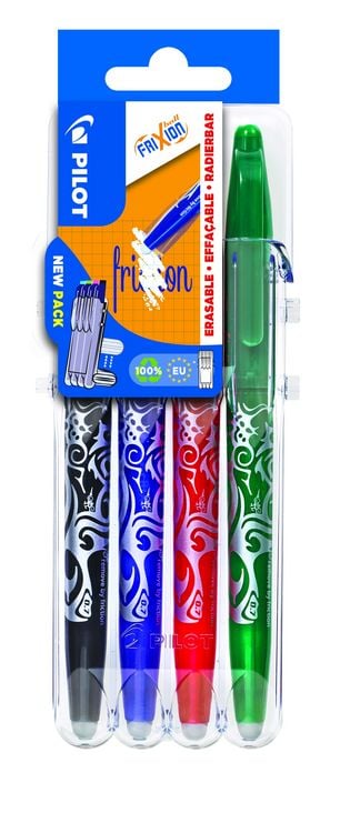 Produktbild: PILOT Tintenroller FriXion Ball 0.7 (M) Schwarz/Blau/Rot/Gr&uuml;n 4er Set2Go