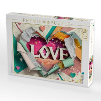 Produktbild: CALVENDO Puzzle Buntes gerissenes Papier mit Herz und Text Love | 1000 Teile Lege-Gr&ouml;&szlig;e 64x48cm Foto-Puzzle f&uuml;r gl&uuml;ckliche Stunden