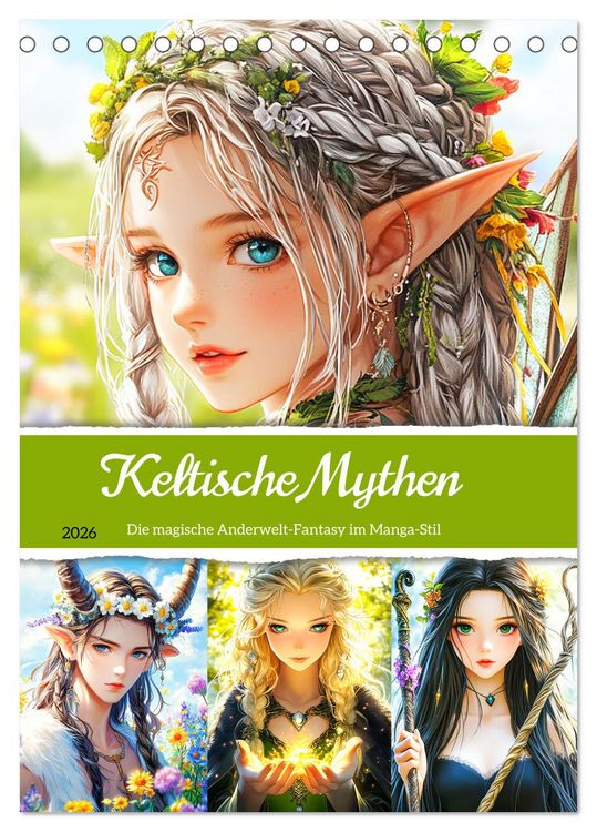 Produktbild: Keltische Mythen. Die magische Anderwelt-Fantasy im Manga-Stil (Tischkalender 2026 DIN A5 hoch), CALVENDO Monatskalender