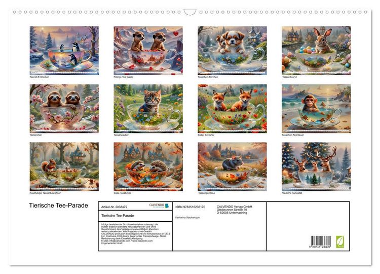 Produktbild: Tierische Tee-Parade (Wandkalender 2026 DIN A2 quer), CALVENDO Monatskalender
