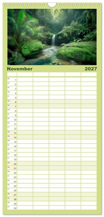 Produktbild: Familienplaner 2027 - Tr&auml;umereien in Gr&uuml;n mit 5 Spalten (Wandkalender, 21 x 45 cm) CALVENDO