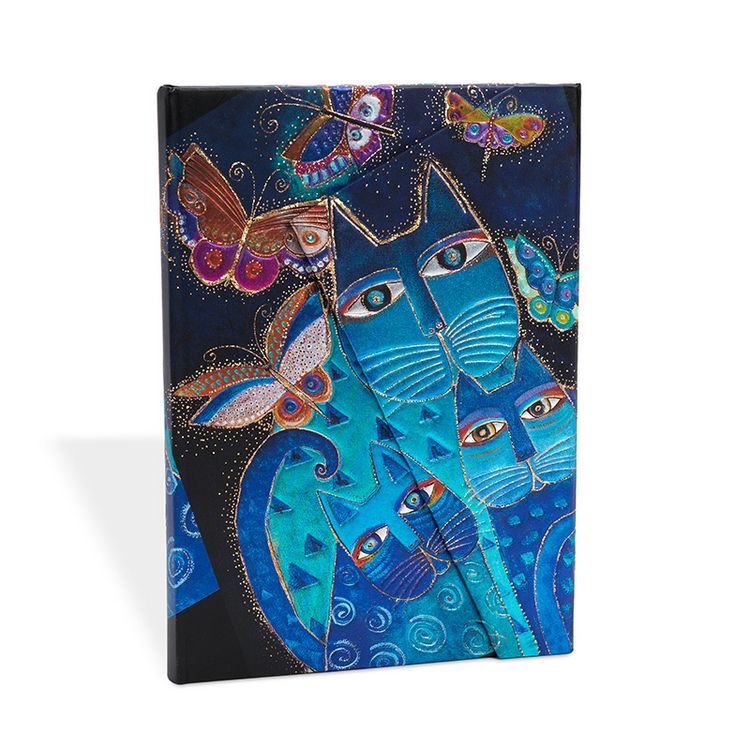 Produktbild: Hardcover Notizbuch Katzen in Blau mit Schmetterlingen, Midi, Liniert