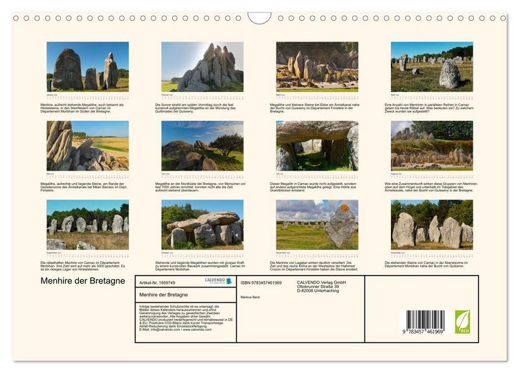 Produktbild: Menhire der Bretagne (Wandkalender 2026 DIN A3 quer), CALVENDO Monatskalender