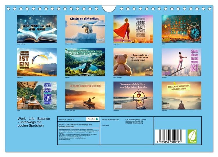 Produktbild: Work - Life - Balance - unterwegs mit coolen Spr&uuml;chen (Wandkalender 2026 DIN A4 quer), CALVENDO Monatskalender