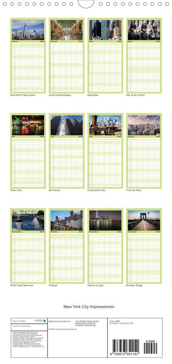 Produktbild: Familienplaner New York City Impressionen / Geburtstagskalender (Wandkalender 2022 , 21 cm x 45 cm, hoch)