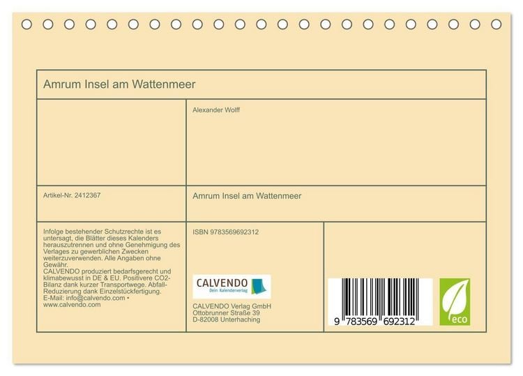 Produktbild: Amrum Insel am Wattenmeer (Tischkalender 2027 DIN A5 quer), CALVENDO Monatskalender
