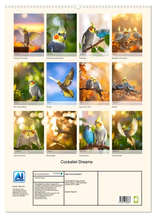 Produktbild: Cockatiel Dreams (Wall Calendar 2027 DIN A2 portrait), CALVENDO 12 Month Wall Calendar