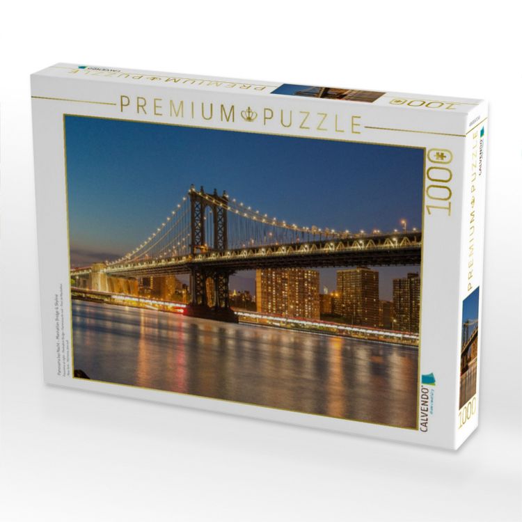 Produktbild: CALVENDO Puzzle Panorama bei Nacht - Manhattan Bridge & Skyline | 1000 Teile Lege-Gr&ouml;&szlig;e 64x48cm Foto-Puzzle f&uuml;r gl&uuml;ckliche Stunden