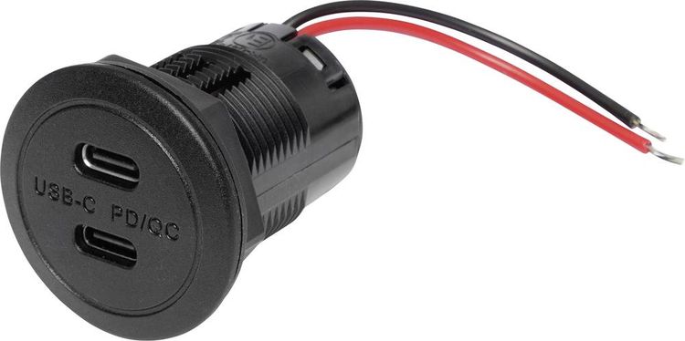 ProCar Power USB-C Doppelsteckdose PD/QC EV ohne LED max 2x 30 Watt Belastbarkeit Strom max.=3 A 12 oder 24 V/DC