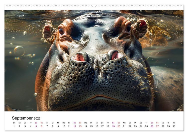 Produktbild: Flusspferde - Hippopotamus amphibius (Wandkalender 2026 DIN A2 quer), CALVENDO Monatskalender