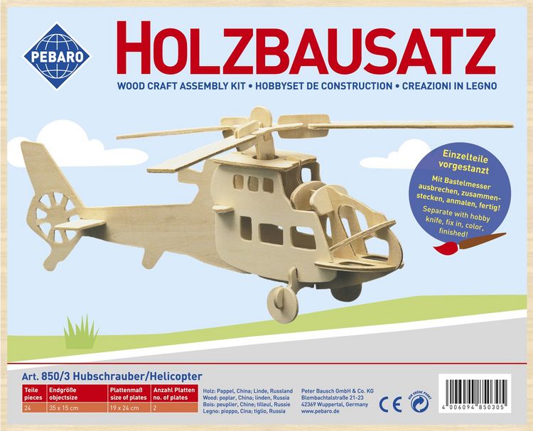 Produktbild: PEBARO 850/3 - Holzbausatz Hubschrauber, 24 Teile, Holzkonstruktion zum Zusammenstecken