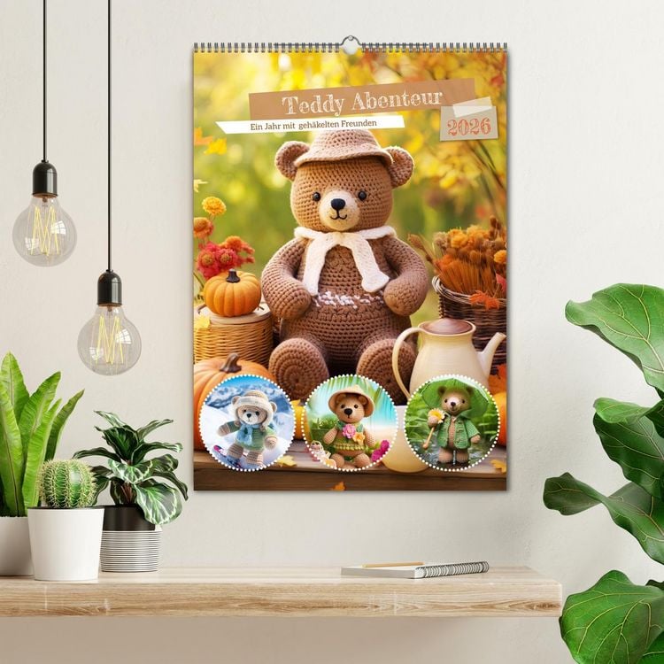 Produktbild: Teddy Abenteur - Ein Jahr mit geh&auml;kelten Freunden (Wandkalender 2026 DIN A2 hoch), CALVENDO Monatskalender