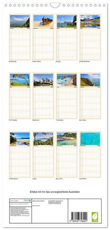 Produktbild: Familienplaner 2026 - Erlebe mit mir das unvergleichliche Australien mit 5 Spalten (Wandkalender, 21 x 45 cm) CALVENDO